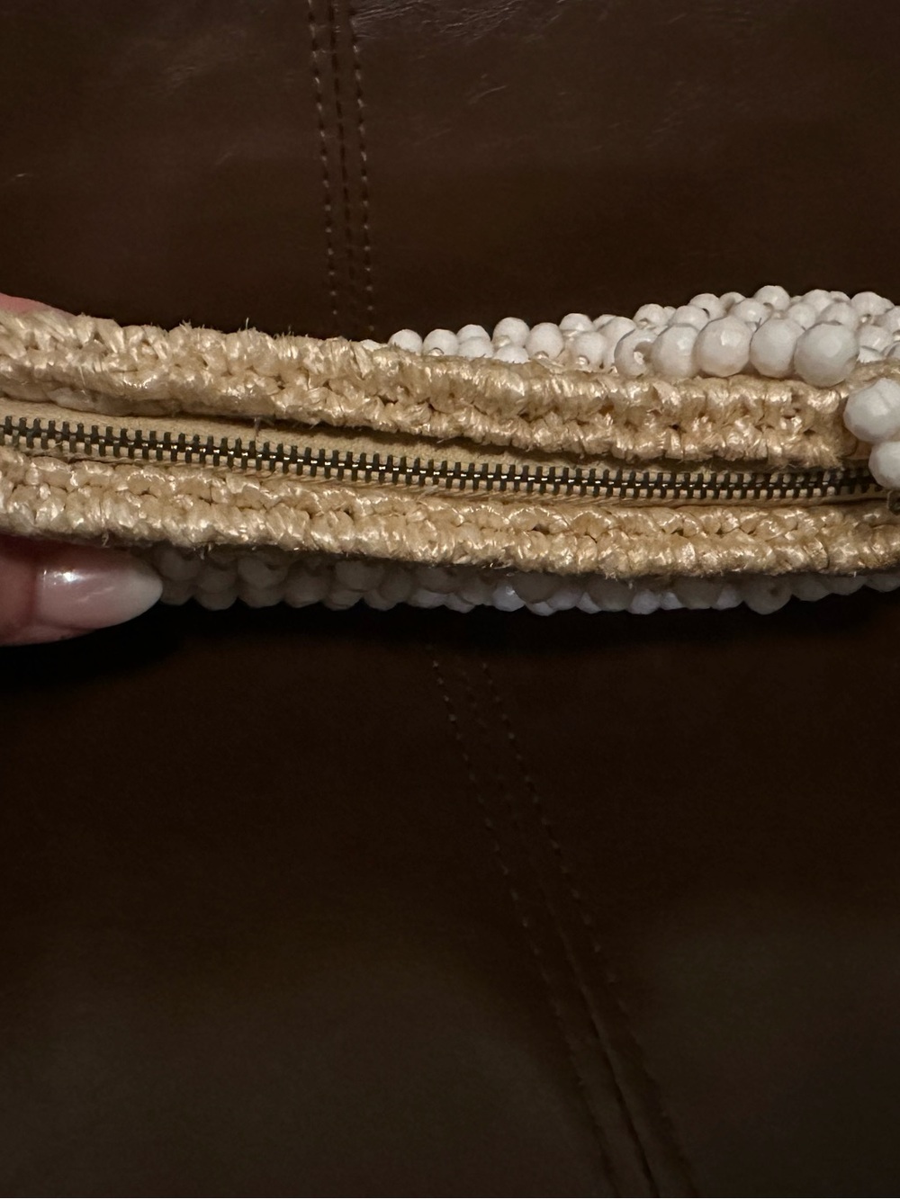 Vintage Cream Woven Beaded Raffia Wristlet Clutch - Picture 8 of 11